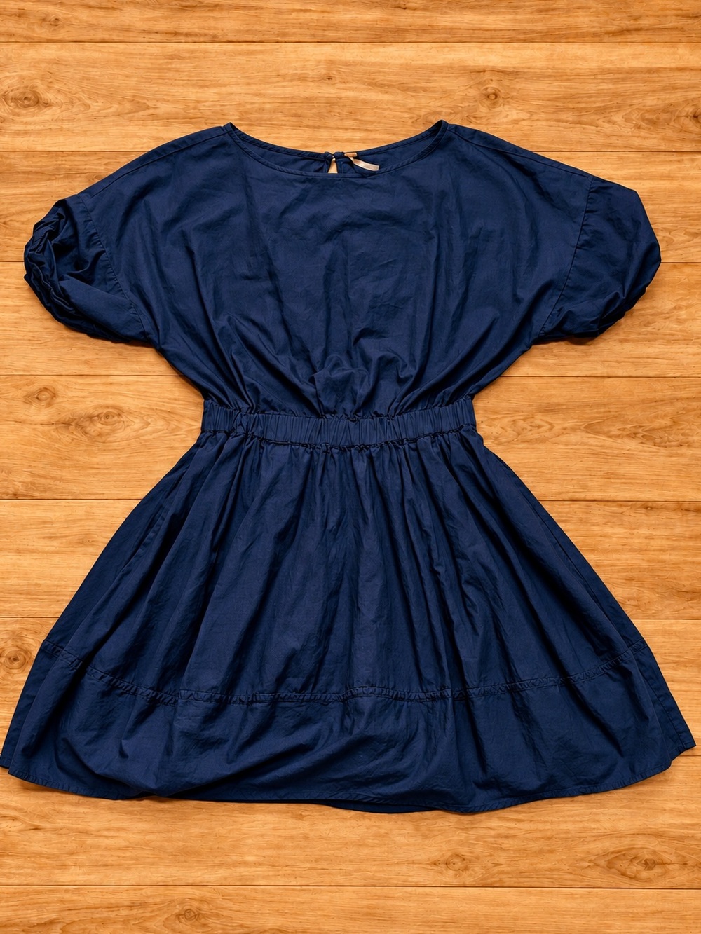 Free People Mini Dress XS TP Navy Blue Puff Sleeve Boho EUC